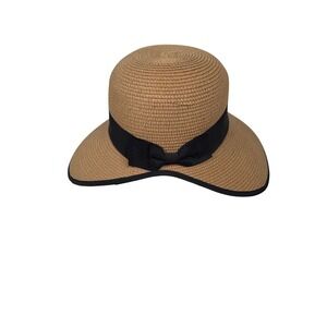 Magid Hats Sun Hat Womens OS Tan Black Ribbon Bow Woven Paper Straw Wide Brim